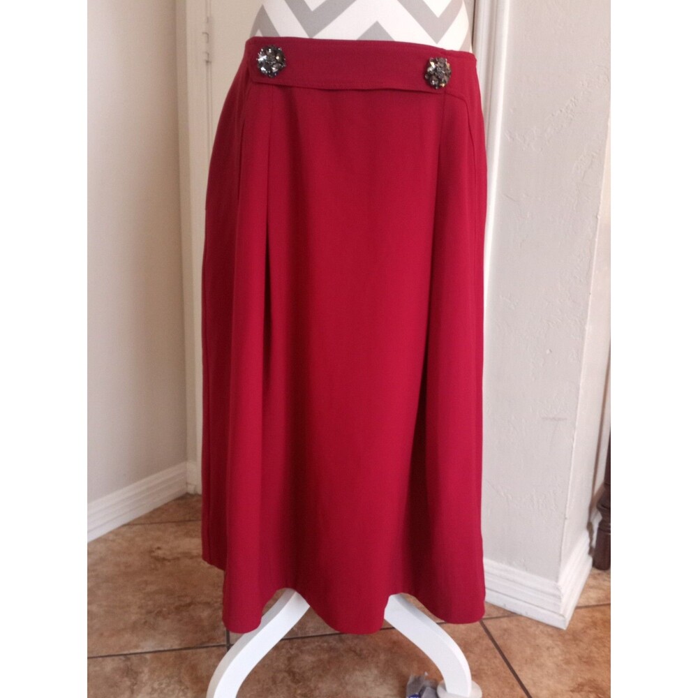 White House Black Market Skirt Womens Size 14. Rouge Red Pleated Jewel Accents